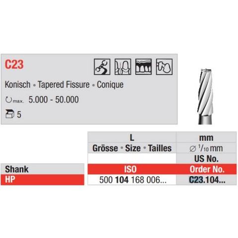 Tungsten Carbide Bur Fig 23.016HP 5pcs