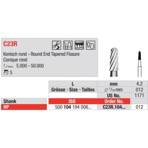 Tungsten Carbide Bur Fig 23R.012HP 5pcs