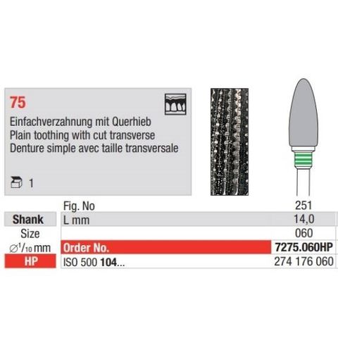 Carbide Bur Plain Toothing with Traverse section 7275.060HP