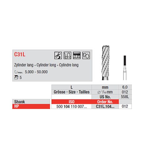 Tungsten Carbide Bur Fig 31LONG.012HP 5pcs