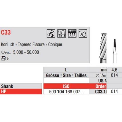 Tungsten Carbide Bur Fig 33.014HP 5pcs