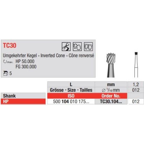 Tungsten Carbide Bur Fig 30.012 HP 5pcs