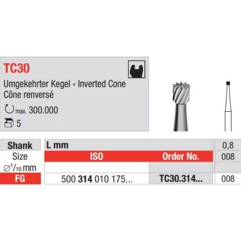 Tungsten Carbide Bur Fig TC30.314.008 FG 6pcs