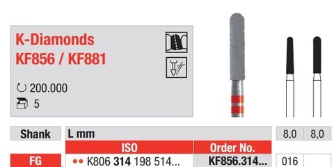 Diamond Bur KF856.314.016 FG 5PC Packet