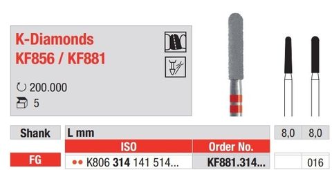 Diamond Bur KF881.314.016 FG 5PC Packet