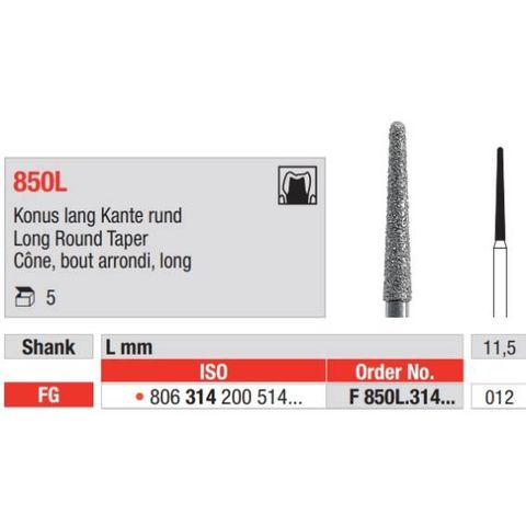 Diamond Bur F850L.314.012 FG Round Tap