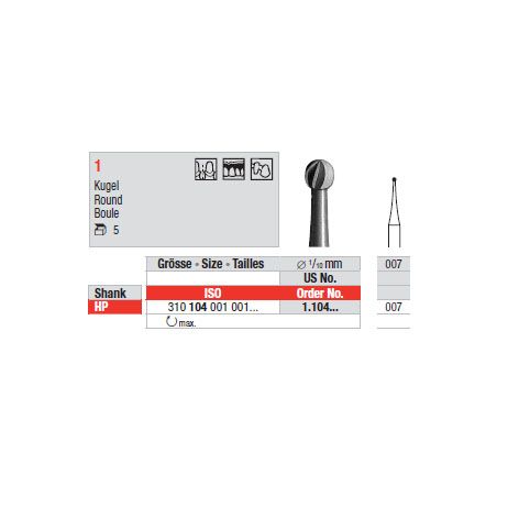 Edenta Steel bur 1.104.007 Packet of 5