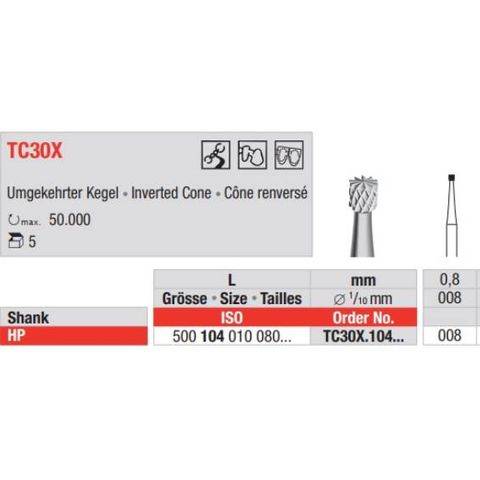 Tungsten Carbide Bur Fig 30X.008 HP 5pcs