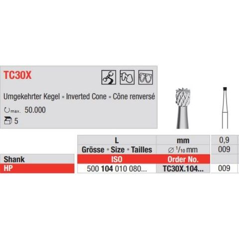 Tungsten Carbide Bur Fig 30X.008 HP 5pcs