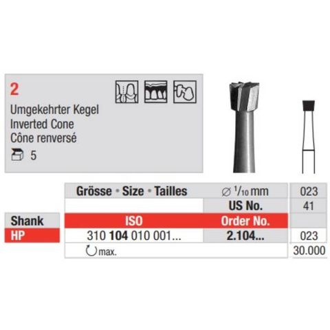 Edenta Steel Bur Inverted Cone 2.104.023