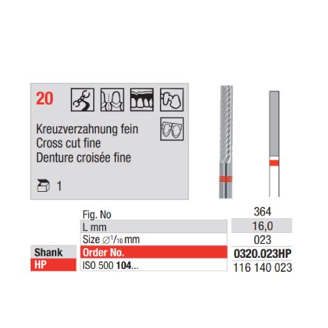 Carbide Bur 0320.023HP Cross Cut Fine