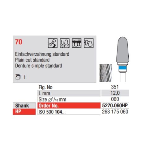 CARBIDE BUR,5270.060HP,PLAIN CUT STD