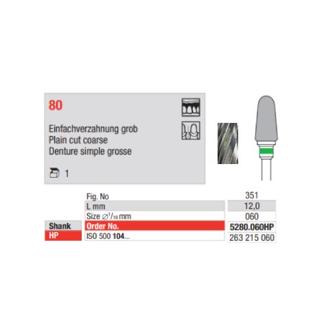 Carbide Bur 5280.060HP Plain Cut Coarse