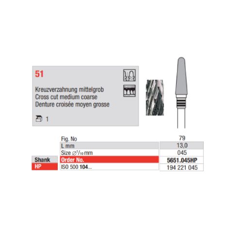 Carbide Bur 5651.045HP Crosscut Medium/Coarse