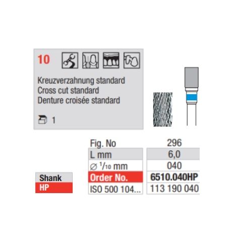 Carbide Bur 6510 040HP Cross Cut STD