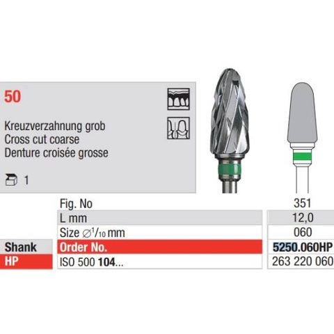 Carbide Bur 5250.060HP Cross Cut Coarse