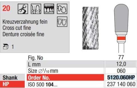 Carbide Bur 5120.060HP Cross Cut Fine