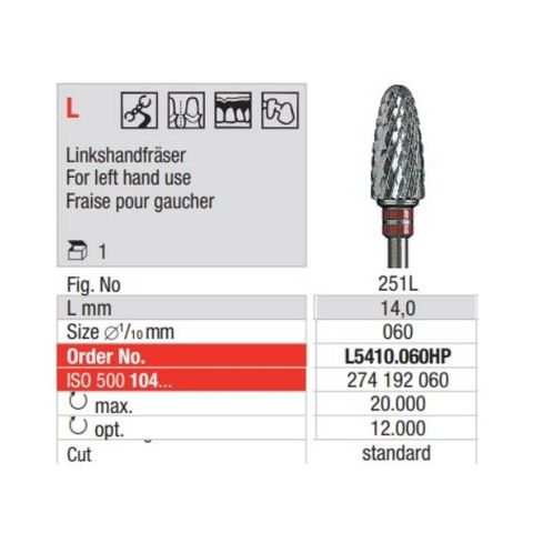 Carbide Bur L5410.060HP Left Handed