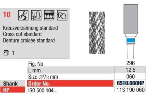 Carbide Bur 6510 060HP Cross Cut STD