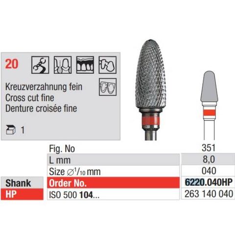 Carbide Bur 6220.040HP Cross Cut Fine