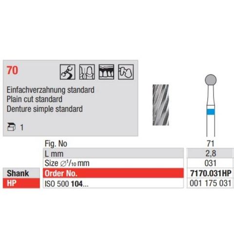 Carbide Bur 7170.031HP Plain Cut STD