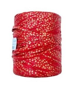 Raffia Roll - Star Gold On Red