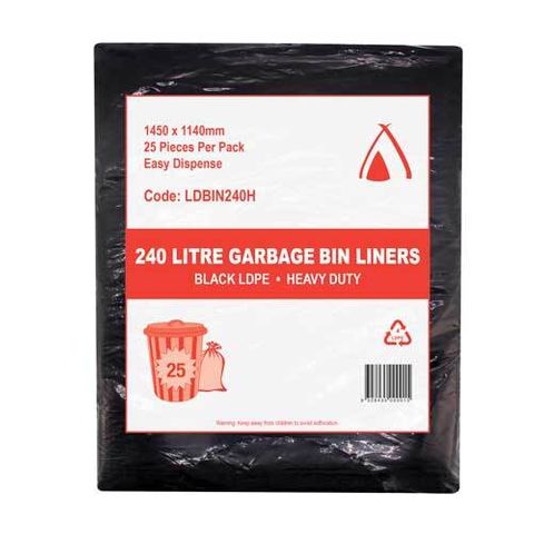 140lt LD Heavy Duty Black Bin Liner