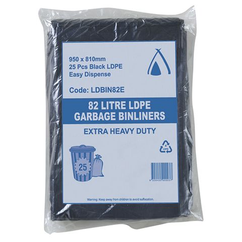 82lt LD Xtra Heavy Duty Black Bin Liner