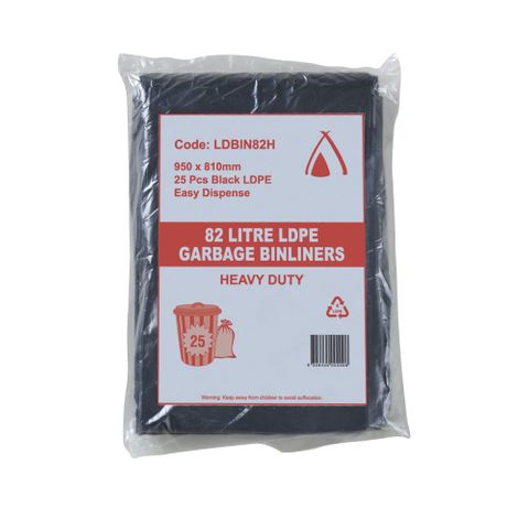 82lt LD Heavy Duty Black Bin Liner