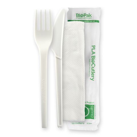 PLA Bio Cutlery Knife, Fork & Napkin