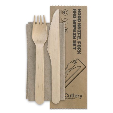 Wooden Set, Knife, Fork, Napkin