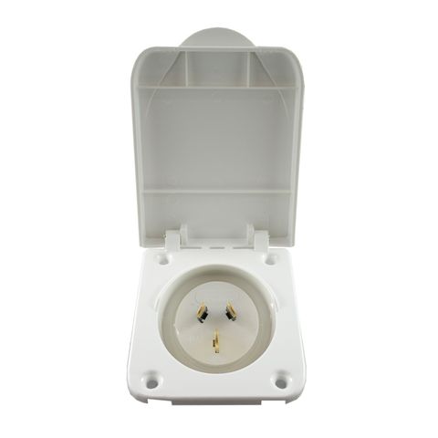 Inlet 24OV 15A flush mount w flap white