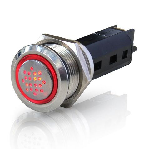Buzzer ss with red LED ring 12V+