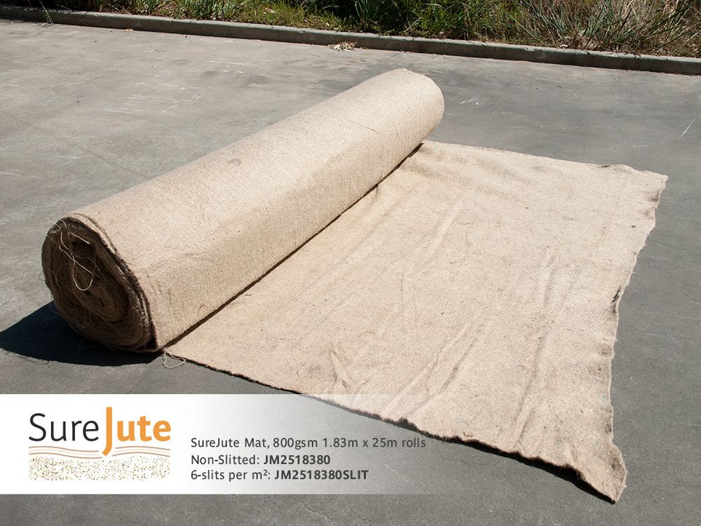 SureJute Mat for Erosion Control. 770gsm 25m Roll Arborgreen