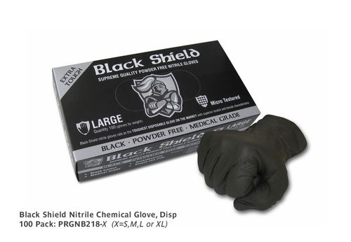 Black Shield Nitrile Chemical Glove, Disp, Large - 100 pack (was PRCGL)