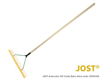 Jost Arborrake 16 Straight Teeth Comb Rake, 64cm Wide, with Wood Handle & Steel Brace