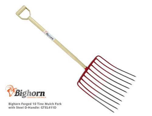 Bighorn Forged 10 Tine Mulch Fork with Steel D-Handle (Repl. BH10TF)