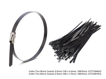 Cable Ties Black Coated Stainless Steel 360mm x 7.9mm - 100/Pack