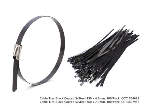 Cable Ties Black Coated Stainless Steel 150mm x 4.6mm - 100/Pack