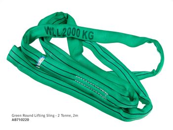 Green Round Lifting Sling - 2 Tonne, 2m