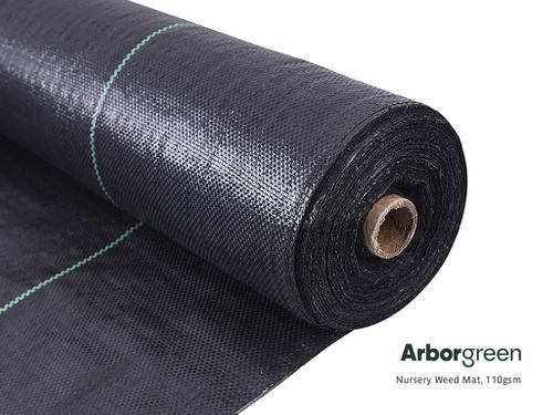 Nursery Weed Mat 110gsm 3.66m x 100m Black with green potting lines 30cm apart