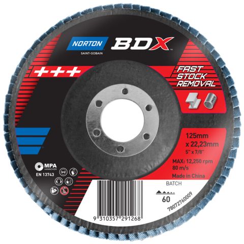 Norton BDX Flap Discs. Grit 60. Size: 125 x 22 mm