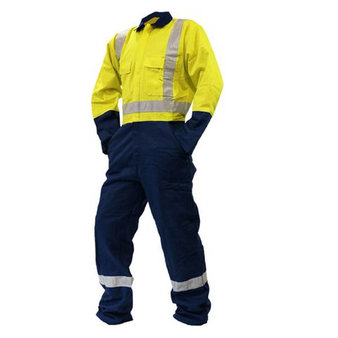 Safe-T-Tec Overall. Cotton. Day/Night. Size 5. Yellow/Navy