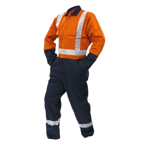 Safe-T-Tec Overall. Cotton. Day/Night. Size 11. Orange/Navy