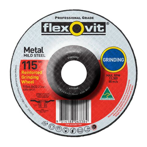 Flexovit Grinding. General Purpose - Type 27/A24S. Size: 115 x 6.0 x 22.23 mm