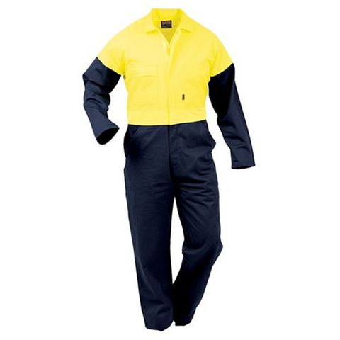 Bison Overall Workzone Cotton. Day Only.  Size 132R (16). Yellow/Navy