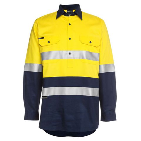 JBs Wear Shirt Close Front. Cotton. Day-Night. Size 5XL. Yellow/Navy