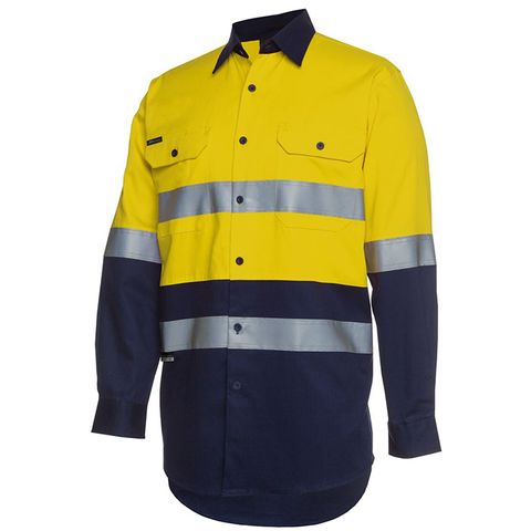 JBs Wear Shirt. Cotton . Hi-Vis Day-Night. Size 5XL. Yellow/Navy