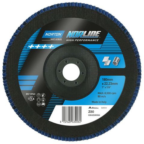 Norton Norlne R842 Flap Discs. Grit 80. Size: 180 x 22 mm