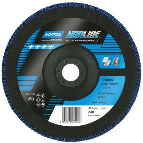Norton Norlne R842 Flap Discs. Grit 40. Size: 180 x 22 mm